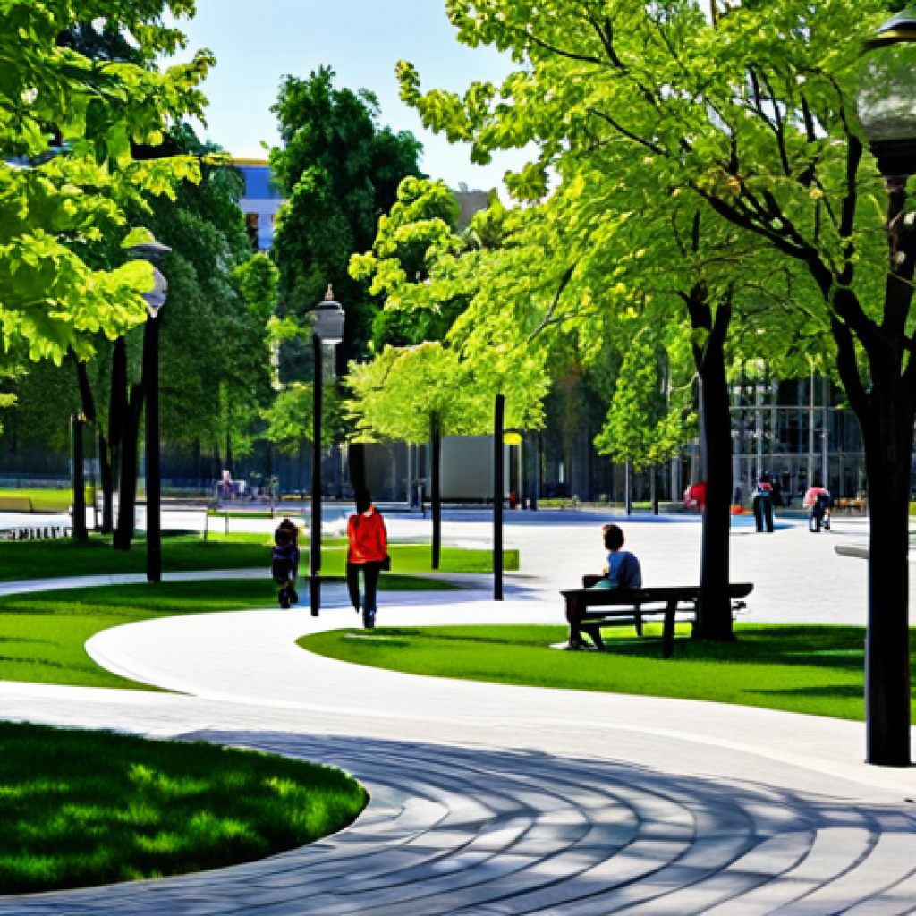 Modern Park Design**

"A vibrant urban park scene on a sunny afternoon, fully clothed people enjoying various activities: reading on benches, walking along winding paths, children playing near a modern water feature. Lush greenery, trees providing shade, and well-maintained landscaping. In the background, sleek, contemporary buildings rise. The overall atmosphere is inviting and community-focused. safe for work, appropriate content, professional, perfect anatomy, correct proportions, natural pose, well-formed hands, proper finger count, natural body proportions, high quality, family-friendly, modest design."

**