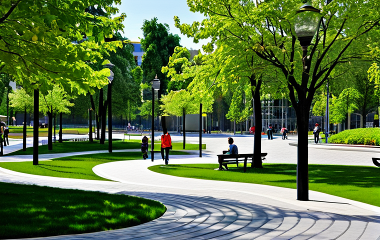 Modern Park Design**

"A vibrant urban park scene on a sunny afternoon, fully clothed people enjoying various activities: reading on benches, walking along winding paths, children playing near a modern water feature. Lush greenery, trees providing shade, and well-maintained landscaping. In the background, sleek, contemporary buildings rise. The overall atmosphere is inviting and community-focused. safe for work, appropriate content, professional, perfect anatomy, correct proportions, natural pose, well-formed hands, proper finger count, natural body proportions, high quality, family-friendly, modest design."

**