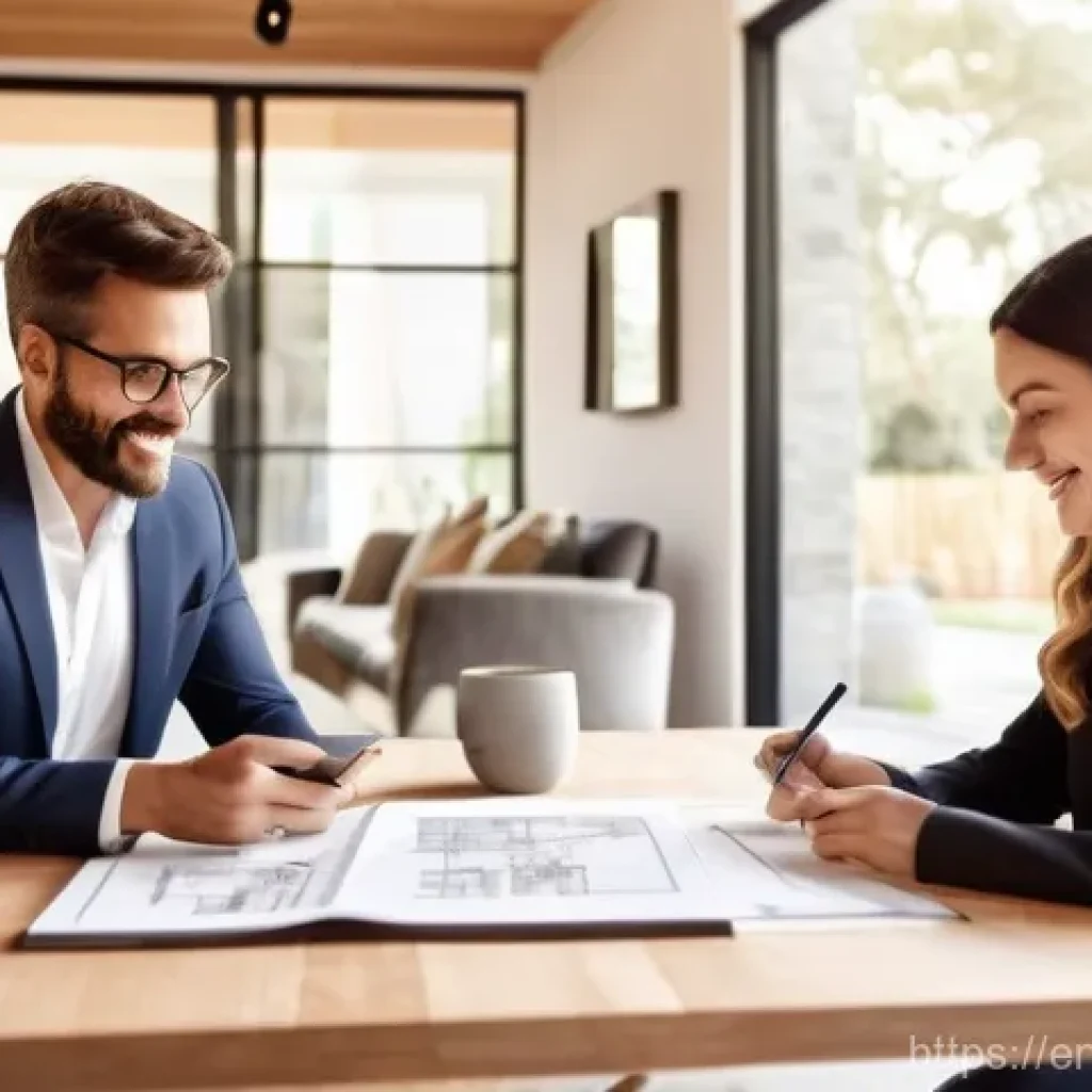 건축 설계 과정에서 고객과의 상호작용 - **Prompt 1: Sparking the Vision for a Dream Home**
    A diverse group of a professional female arch...