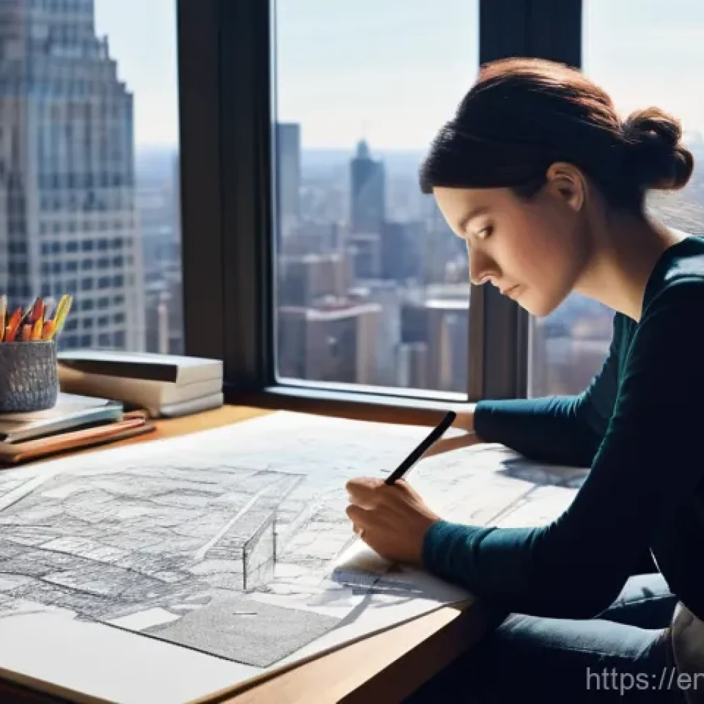 건축 실무에서 창의적 디자인 개발하기 - The Architect's Visionary Sketchpad

**Prompt:** A diverse architect, female, in her early 30s, dres...