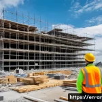 건축 프로젝트의 주요 실패 요인 분석 - **Prompt:** A bustling, yet visibly chaotic construction site for a modern, high-rise office buildin...