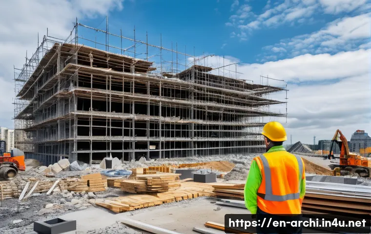 건축 프로젝트의 주요 실패 요인 분석 - **Prompt:** A bustling, yet visibly chaotic construction site for a modern, high-rise office buildin...