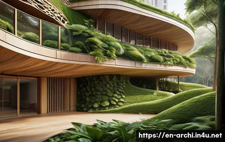 건축가를 위한 창의력 향상 훈련 - A detailed architectural scene showing a biomimetic building inspired by natural forms: the structur...