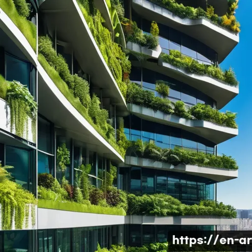 건축가가 참여한 독특한 프로젝트 사례 - A futuristic high-rise building featuring expansive vertical gardens covering its entire facade, lus...