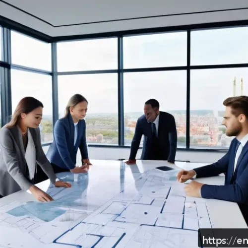 건축가와 시공사 간의 협력 사례 - A modern architectural office scene showing a diverse team of architects and contractors collaborati...