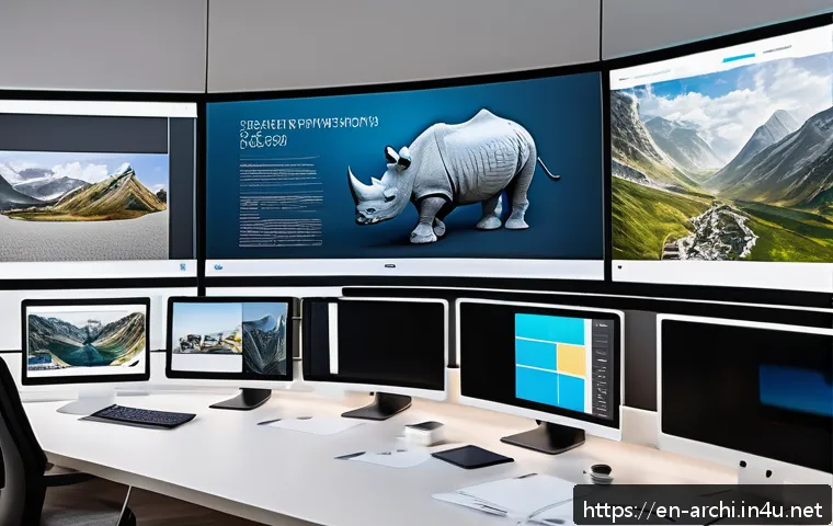 건축가의 포트폴리오 지속 업데이트 방법 - A modern architect&rsquo;s workspace featuring a high-tech setup with multiple screens displaying 3D model...