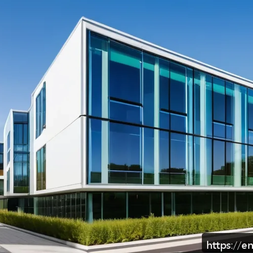 건축가 실무 사례 분석 - A modern sustainable building exterior featuring a sleek facade integrated with large photovoltaic g...