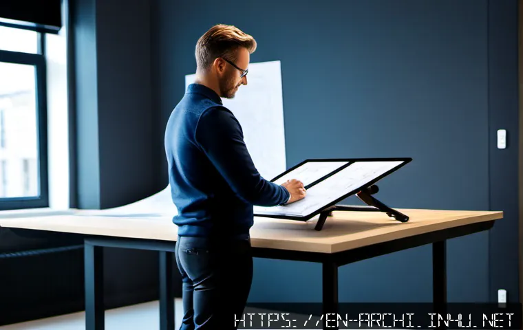 건축가를 위한 자기 브랜딩 전략 - Photorealistic architectural portrait scene, confident mid-career architect in smart casual attire s...